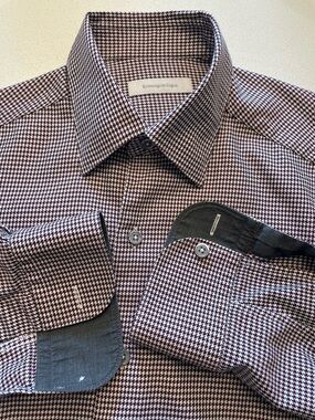 Ermenegildo Zegna - all cotton Houndstooth pattern dress shirt Size Small